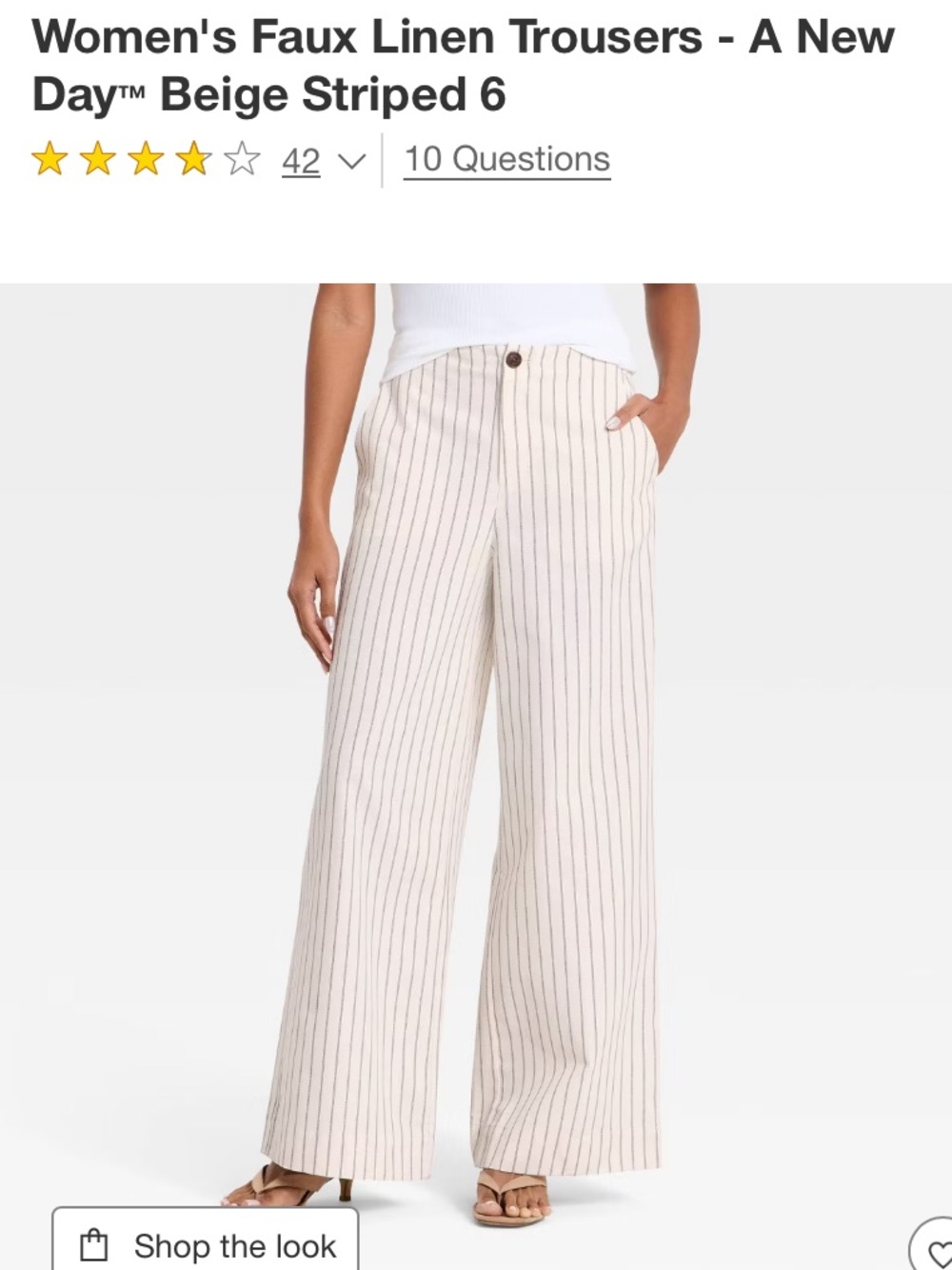 NWT A New Day Women's Faux Linen Wide-Leg Pants - Beige Striped